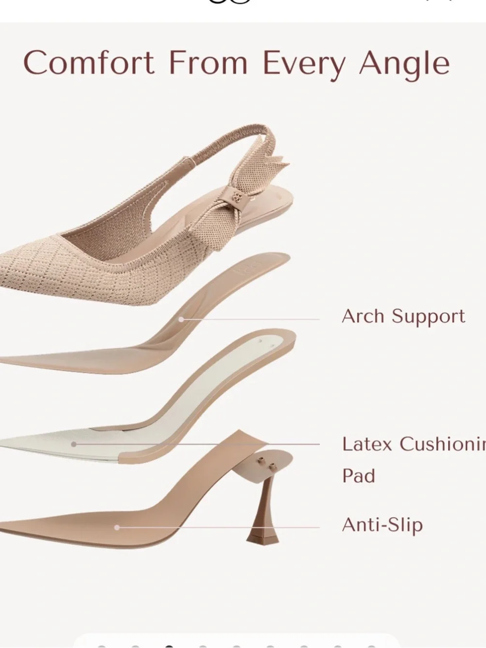Cosy Island EverLush Bowknot Pointed Toe Heeled Slingback Nude Size 6